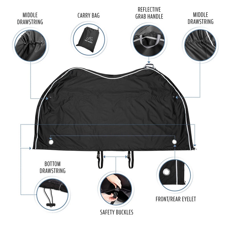 TeamObsidian Bike Cover - Outdoor Bike Storage, Bicycle Transportation or Travel Covers - Waterproof eBike Protection - For 1 to 3 Bikes - Heavy Duty Ripstop 300D Oxford Material - Image 4
